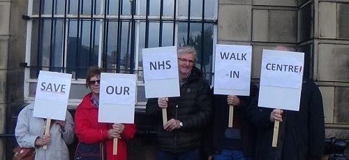 protest about Eastham walk in centre closure Wallasey Town Hall 13th September 2017