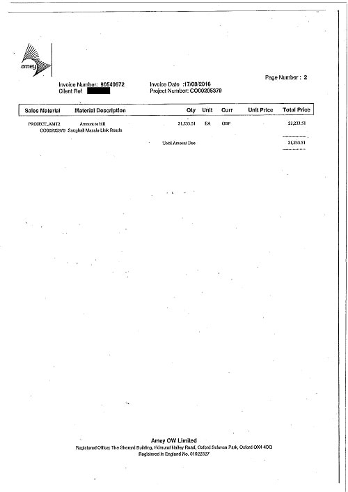 Amey OW Limited invoice page 2 of 2 Saughall Massie Link Road