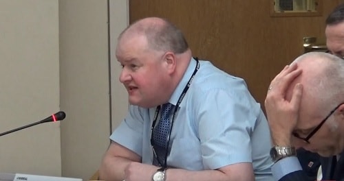 David Ball (left) explains about the judicial review to the Planning Committee (Wirral Council) 18th January 2018