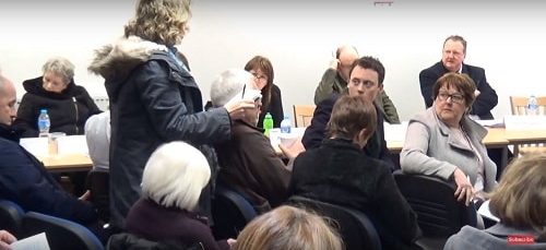 Keren O’Rourke asking a question at the Birkenhead Constituency Committee about air pollution and Hoylake Golf Resort 1st March 2018 Wirral Deen Centre