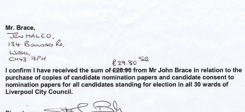 Why did Liverpool City Council charge £29.80 for copies of nomination papers and consents to nomination for the candidates to be a councillor in the 2018 elections?