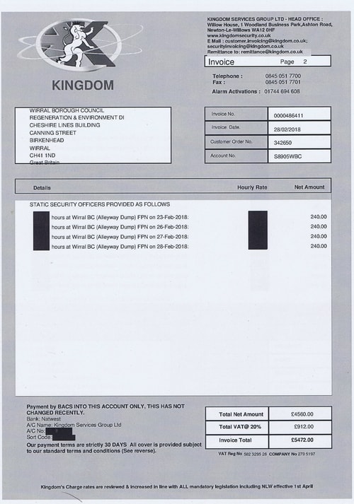 Kingdom invoice Wirral Council February 2018 alleyway dump page 2 of 2