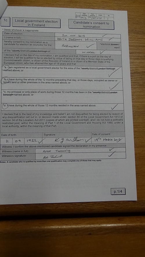 Candidates consent to nomination Jerry Williams Labour Bebington 2019 page 1 of 4
