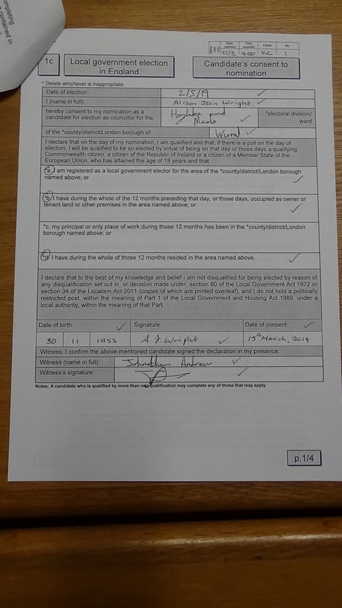 candidate’s consent to nomination Alison Wright Hoylake and Meols 2019 page 1 of 4