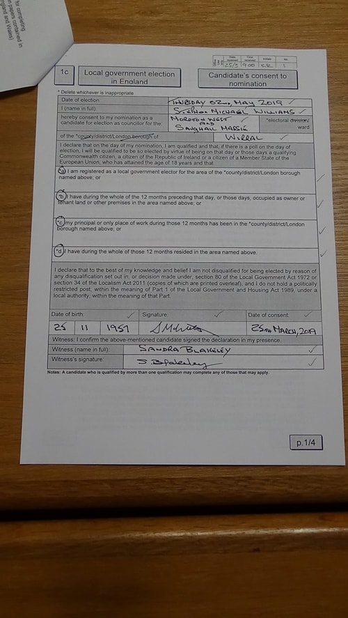 candidate's consent to nomination Steve Williams Moreton West and Saughall Massie page 1 of 4