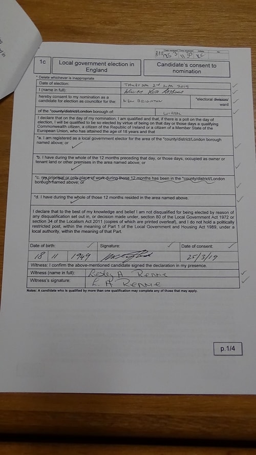 candidate's consent to nomination Keith Raybould New Brighton page 1 of 4