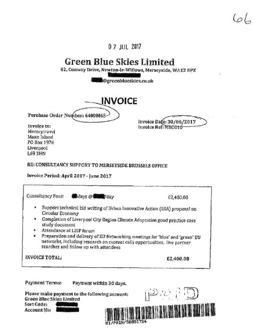 Green Blue Skies Ltd invoice LCRCA 30th June 2017