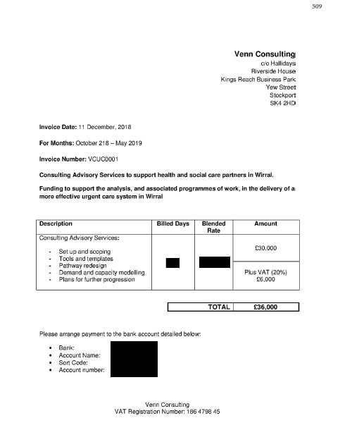 Venn Consulting invoice Wirral Council Urgent Care