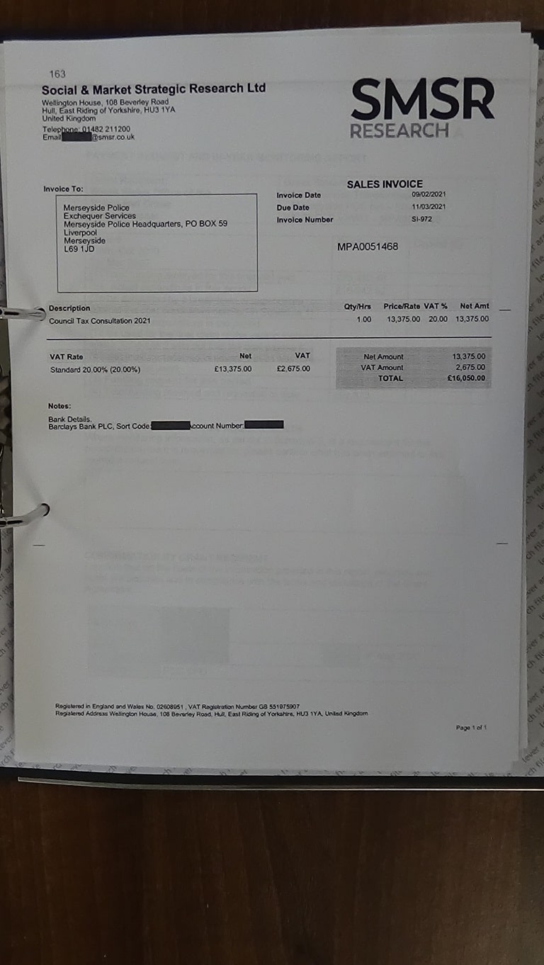 163 Social and Market Strategic Research Ltd invoice Office of the Police and Crime Commissioner for Merseyside