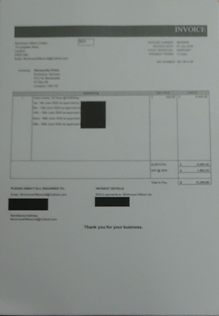 Birchmore Willow Limited invoice to Merseyside Police (November 2020)